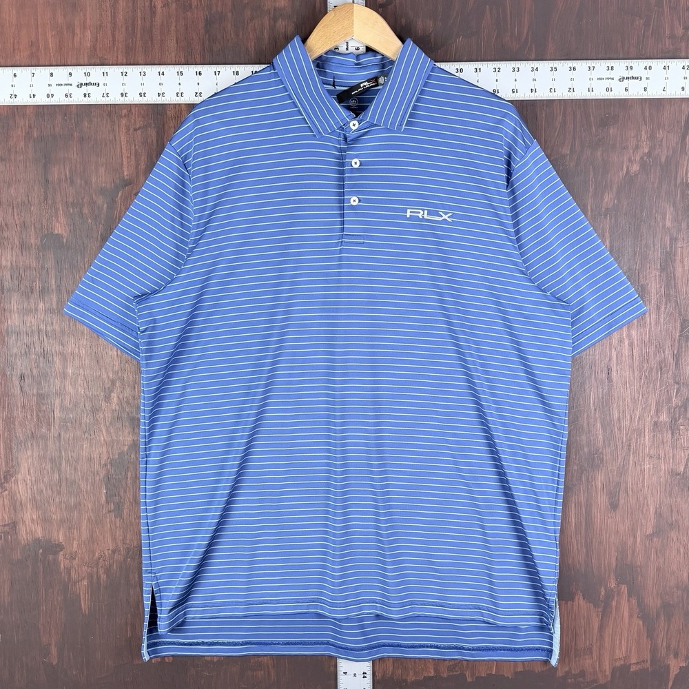 RLX Ralph Lauren Polo Shirt‎ Striped Performance Golf Stretch Blue White Men XL